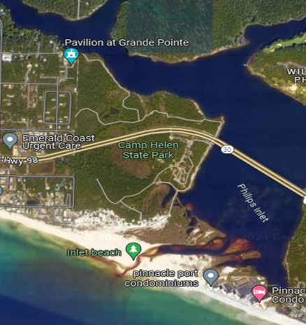 Satellite map of Camp Helen State Park and Lake Powell at Phillips Inlet